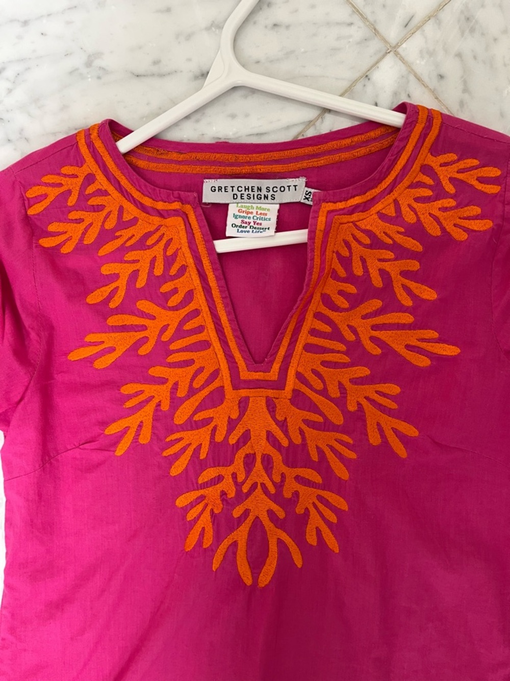 Gretchen Scott Designs Fuchsia Tunic with Orange Embroidery